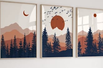 design printable wall art for etsy shop, setup minimalist abstract boho wall art