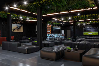 render 3d interior design for nightclub, bar, lounge, poolside, restaurant, café