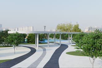 design 3d resort rv park,garden design,landscape render,playground,cabins,beach