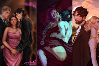 design romance book cover illustration art, ebook paperbook, fantasy couple