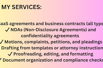 draft contracts, saas agreements, nda, motions, complaints, legal documents