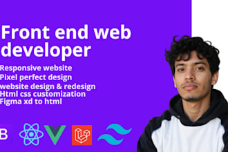 be your frontend website developer using html css js and react or vuejs