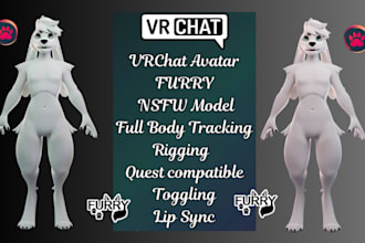 do unique 3d furry vtuber model, nsfw vrchat avatar, animaze or vseeface avatar