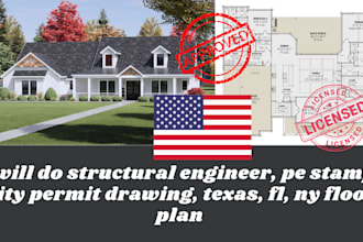 do structural engineer, pe stamp, city permit drawing, texas, fl, ny floor plan