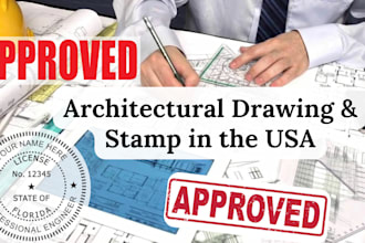 revise and stamp 2d floor plan blueprint mep drawing for city permit in the USA
