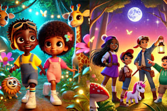draw 3d african american children storybook illustration