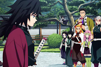 design anime demon slayer, naruto, chainsawman, manga style, kimetsu no yaiba