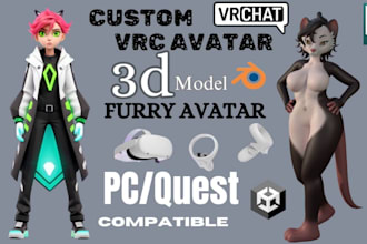 create HQ vrchat avatar 3d model furry vtuber vrc avatar for gaming pc and quest