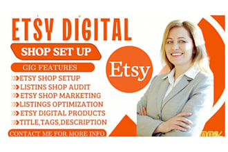 do etsy store setup, SEO, digital planner listing, and etsy stan store