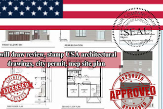draw review, stamp USA architectural drawings, city permit, mep site plan