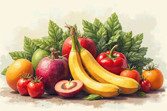 illustrate digitally realistic botanical fruits or veggies