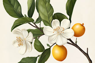 draw botanical illustrations of flowers, plants, line art