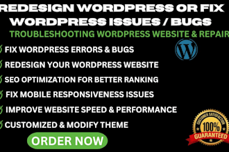 redesign wordpress website fix wordpress issues troubleshoot website fix bugs