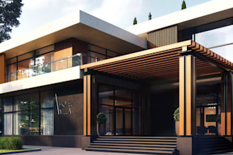 renovate 3d villa hotel,2d layout,lobby reception, banquet hall,cgi render,foyer