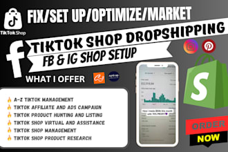 set up tiktok shop, facebook shop, instagram shop, ads or tiktok shop manager