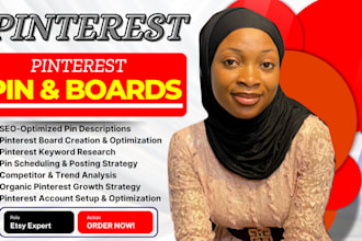 create seo optimized pins, posts, and boards as a pinterest marketing manager