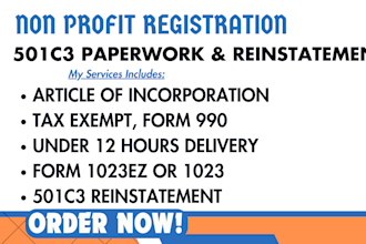 do nonprofit registration 501c3 paper work, form 1023ez and full filing, bylaw