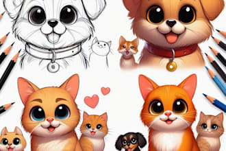 draw disney pet character logo and friendship portrait
