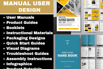 design user manuals, booklets instructional materials product guides and package