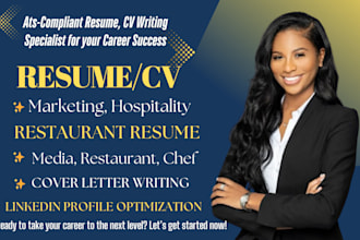 write marketing, hospitality, media, restaurant, phlebotomist, medical resume