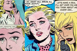 design retro vintage comic, illustration, retro anime character, retro cartoon
