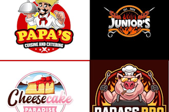 do modern restaurant, pizza, bakery, bbq, food logo, food truck and menu design