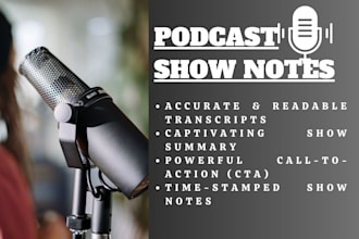 create detailed podcast show notes for you in 1 day