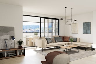 setup 3d interior, modern livingroom, kidroom tour, rhino photorealistic render