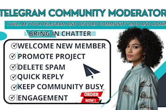 do social media, telegram community manager, discord moderator, bring chatters