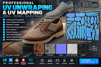 do professionally uv unwrap your 3d model, uv mapping