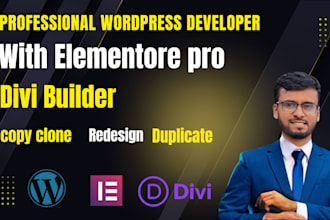 design redesign, rebuild, copy clone wordpress website with elementor pro, divi