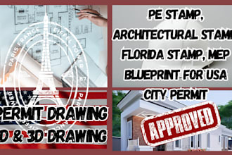 pe stamp, architectural plan, florida stamp, mep blueprint for USA city permit