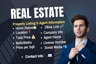 pull real estate data research, property listings,  sales, and agent info