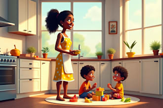 draw african american children book illustration and cute character design