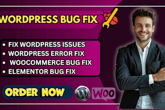 fix wordpress bug, woocommerce bug, plugin, theme, elementor and speed issues