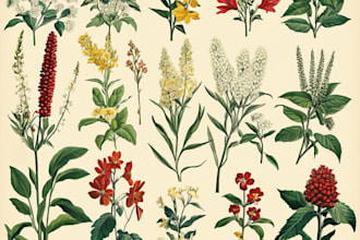 watercolor botanical illustrations of flowers and plants