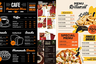 design professional restaurant, bar or cafe food menu, flyer and qr code