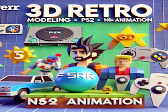 create a 3d animation, model objects, in the psx, ps2, n64 retro style