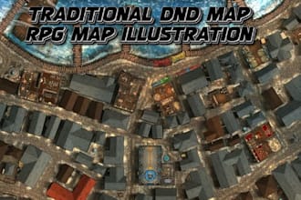design a custom traditional rpg fantasy, dnd, battle, world maps illustration