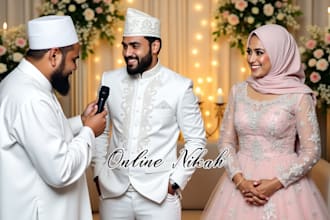 be your professional online nikah imam, provide witnesses, wali, and cert