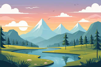 draw a 2d flat vector landscape illustration for you