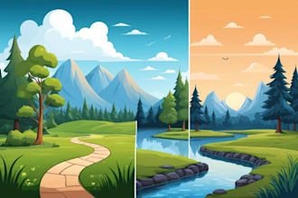 redraw landscape to cartoon vector