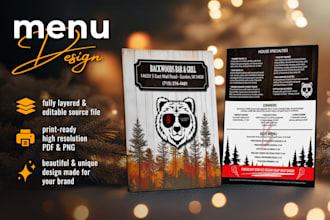 design a professional restaurant, café, or bar menu for print and digital
