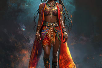 illustrate african american illustration, character design or fantasy concept ar