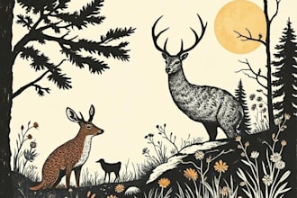 make wildlife illustration in linocut style based on your request