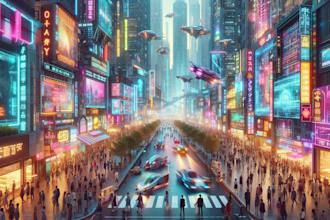 draw illustration of futuristic cyberpunk city