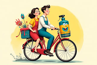 design modern artists riding a bike with spray bottle logo