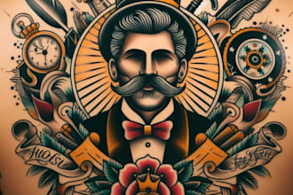 create any design in traditional tattoo or old school style