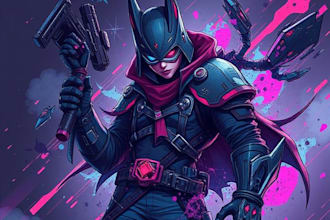 design cyberpunk and fantasy character splash art