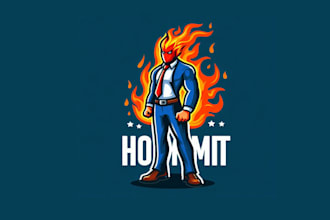 design outstanding flame man mascot logo with express delivery